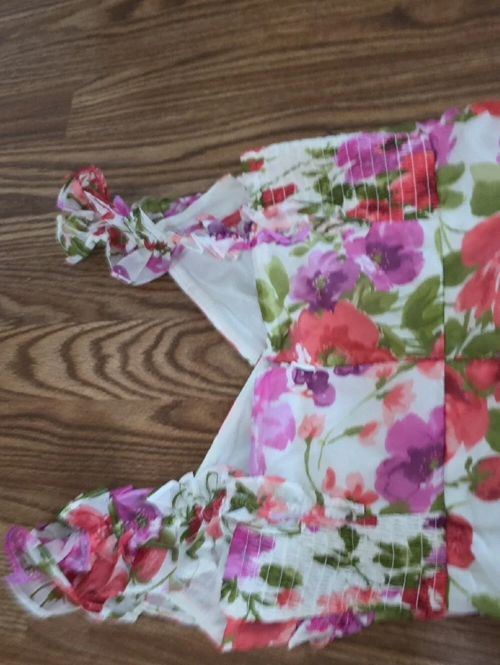 Abercrombie & Fitch White Floral High-Low Dress with Pink & Red Blooms